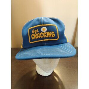 Vintage Get Cracking Snapback Hat Mesh Trucker Egg Farming Big Patch